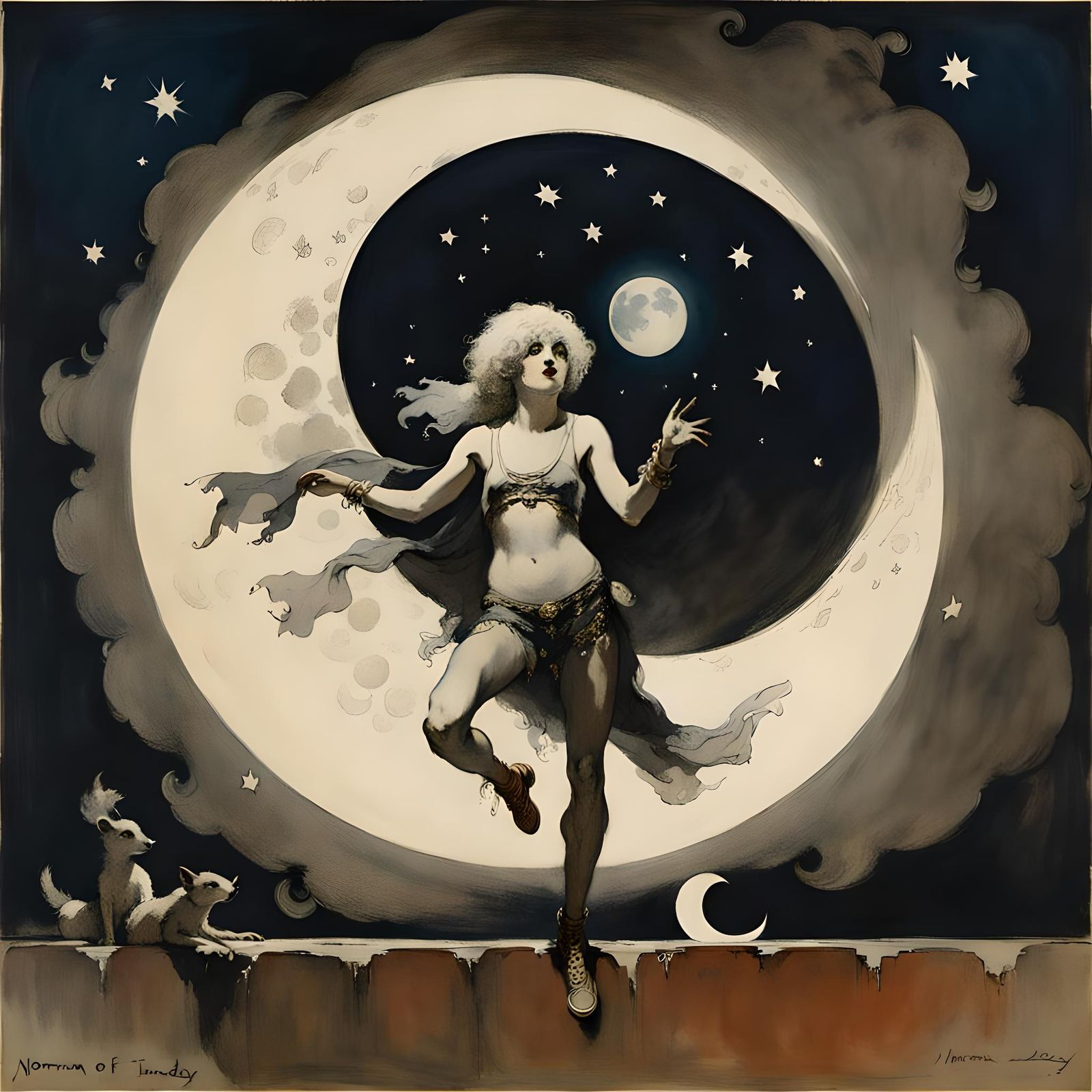 Vintage Illustration of Moon Thief, 1924 Style