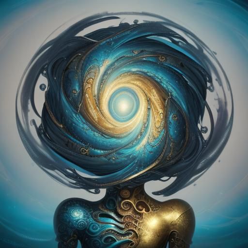 Surreal Portrait of Person Surrounded by Swirling Words