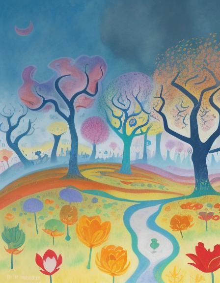 Surrealistic Masterpiece of Hellish Blooms in Moonlit Meadow