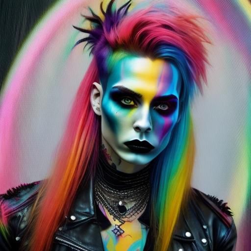 Metal Goth Punk Girl Portrait in Night Forest