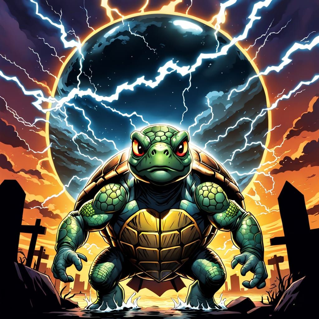 Epic Turtle Adventure in Dark Comic Book Style