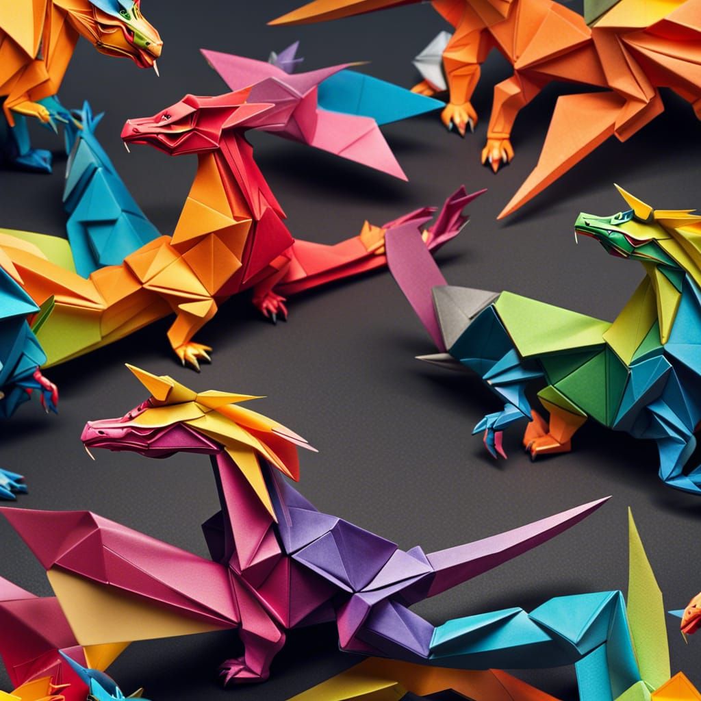 Rainbow Origami Dragon Playing with Ball