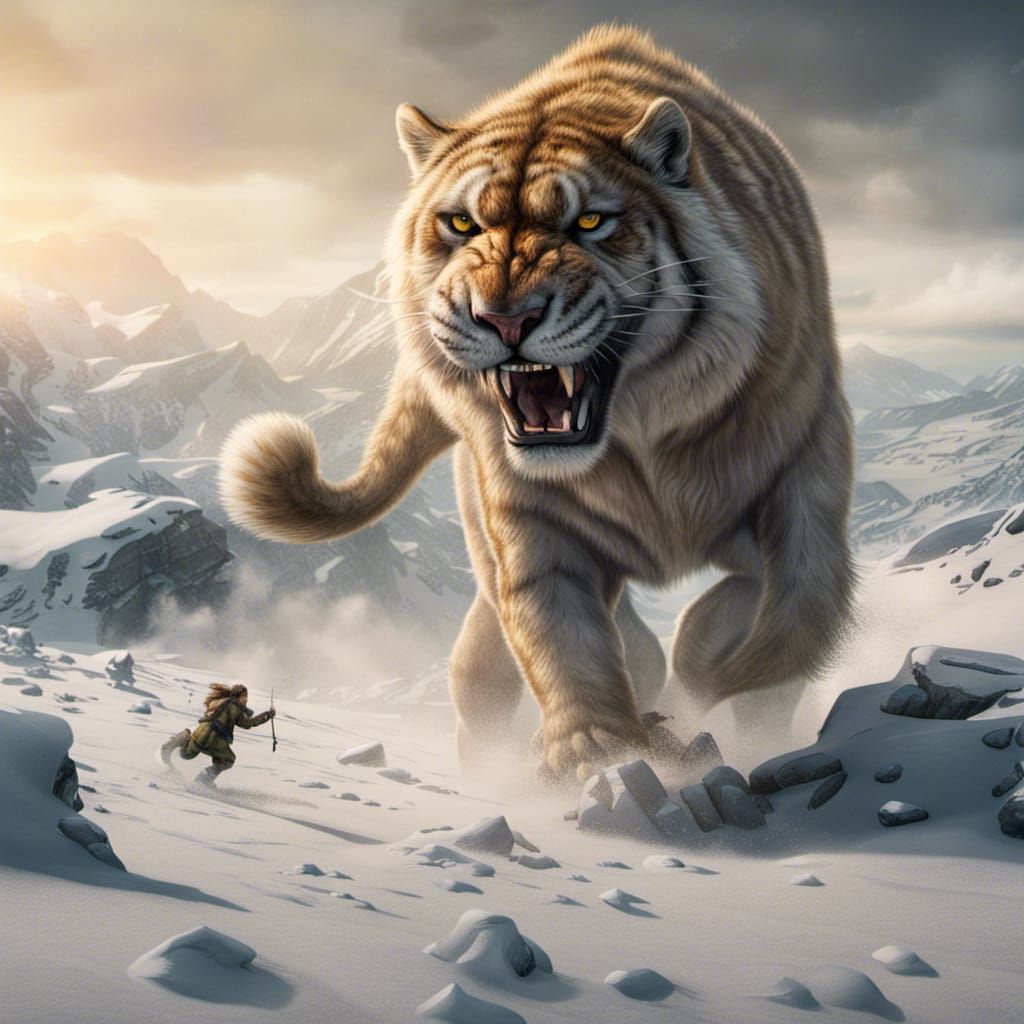 Sabertooth Tiger Hunt: Epic Digital Matte Painting