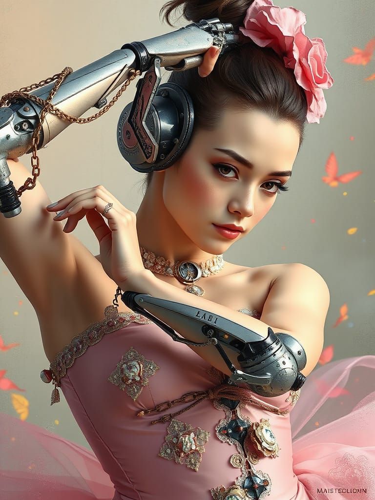 Cyborg Ballet Portrait in Anime CGI Style