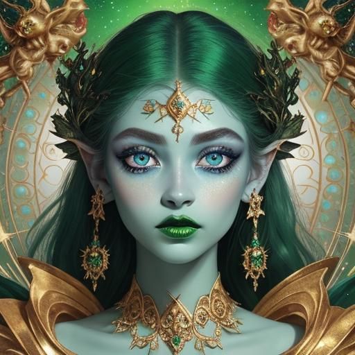 Green Skinned Fairy with Golden Filigree