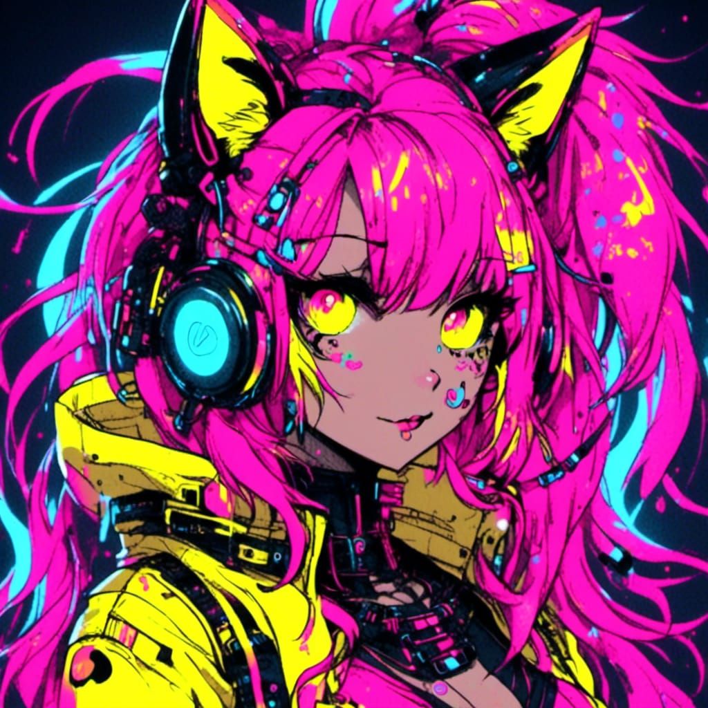 Cyberpunk Cat in Neon Cityscape