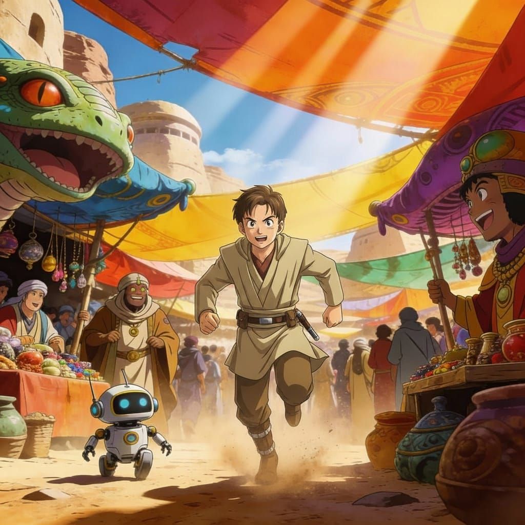 Anime Desert Planet Marketplace with Exotic Wares