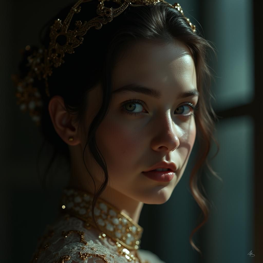 Elegant Woman in Ornate Dress: 3D Render