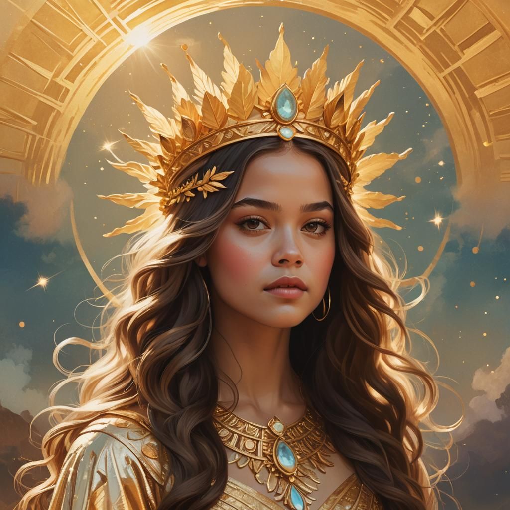 celestial sun goddess looks like Sarah jeffery. digital art....