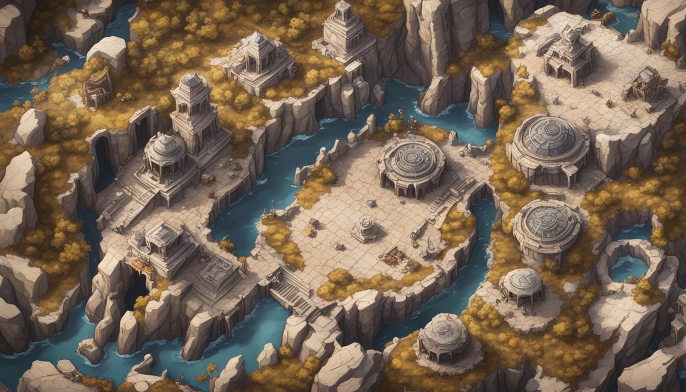 Top-Down Canyon Courtroom with Dragon Statues