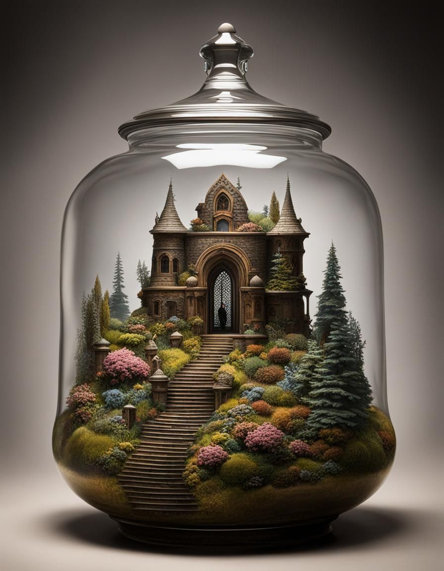 Glass Jar Portal to Whimsical Gothic World
