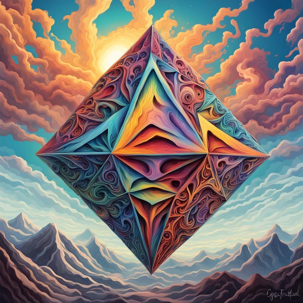 Skeletal Octahedron Among Clouds in Abstract Fractal Art