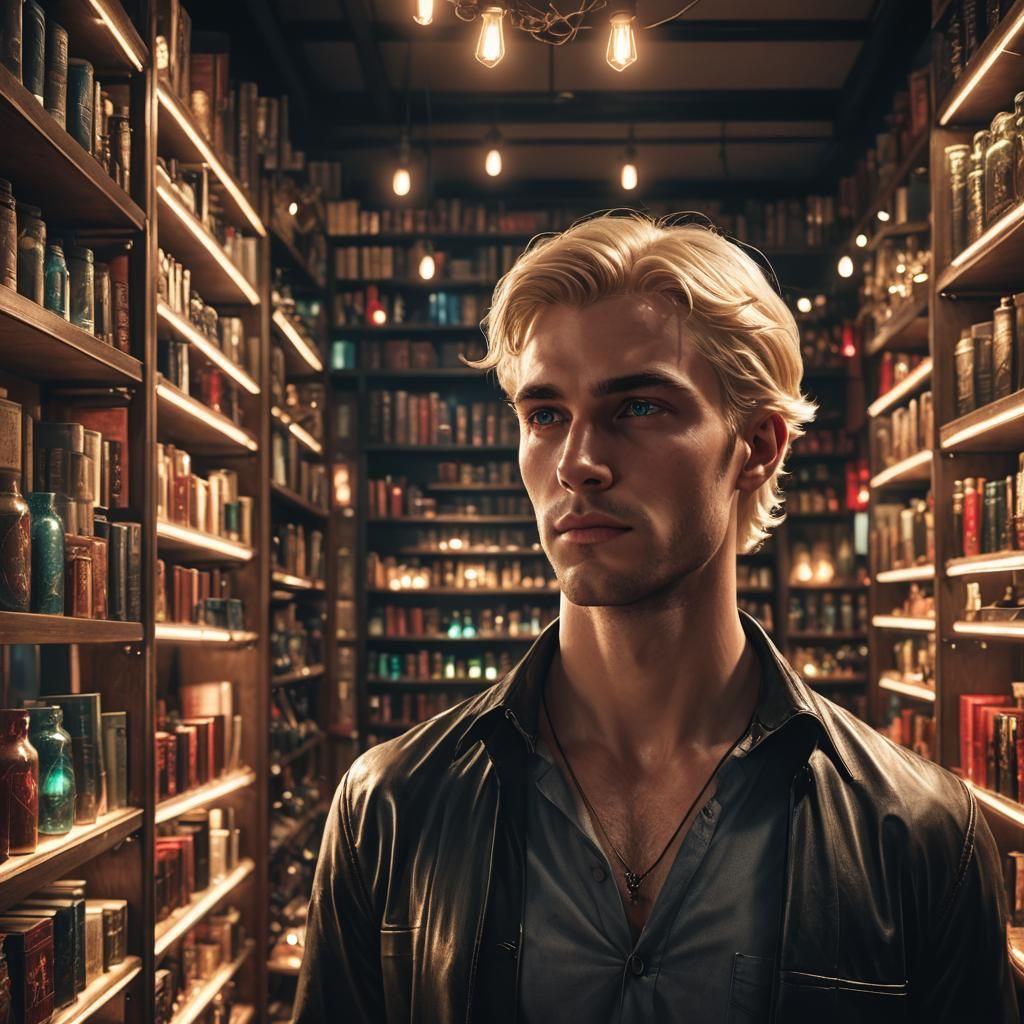 Young Man in Occult Shop: Fantasy Concept Art