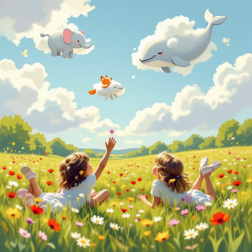 Every cloud has a creature, if you have the right kind of imagination, that's how childhood paints the world