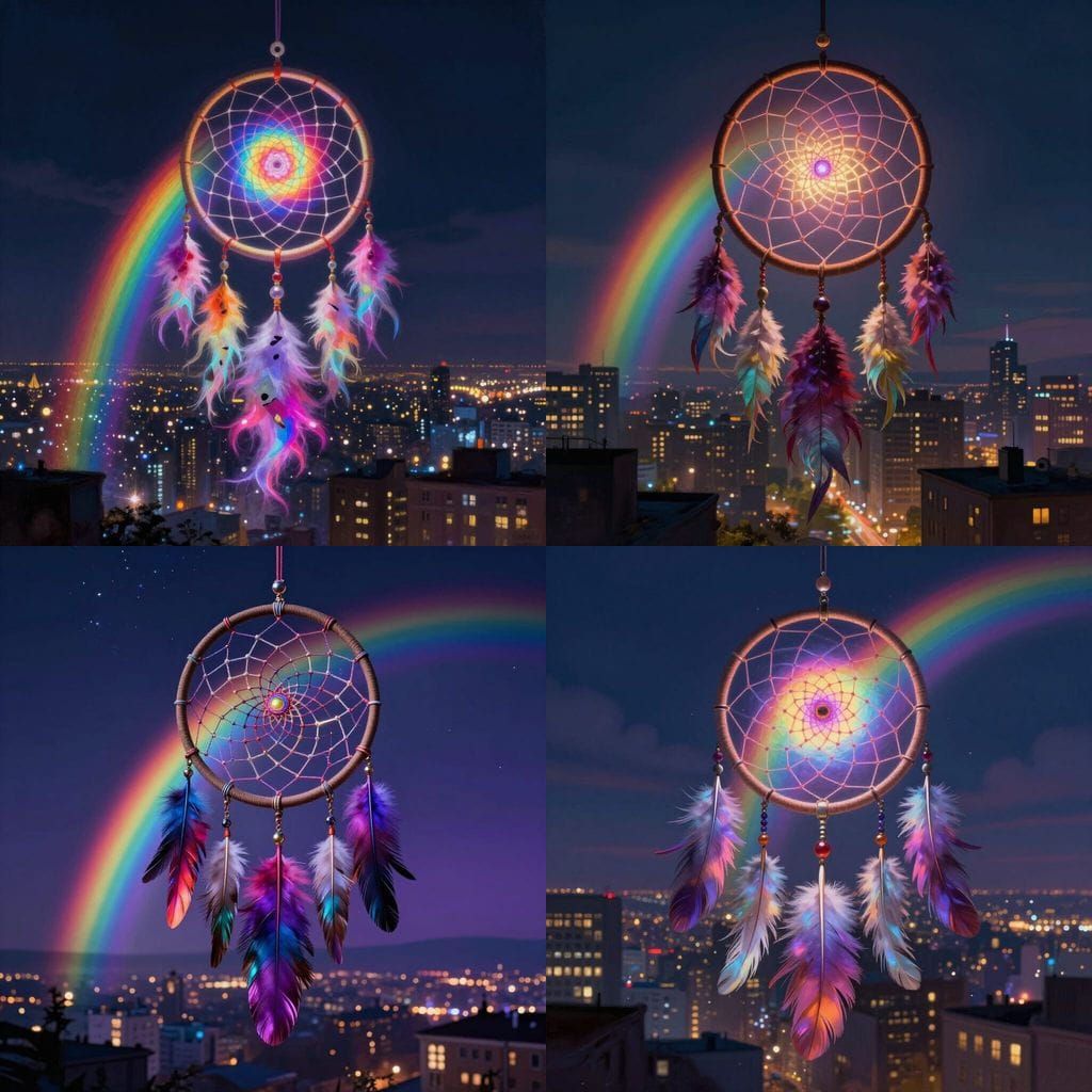 Dream Catcher Rainbow Over City at Night