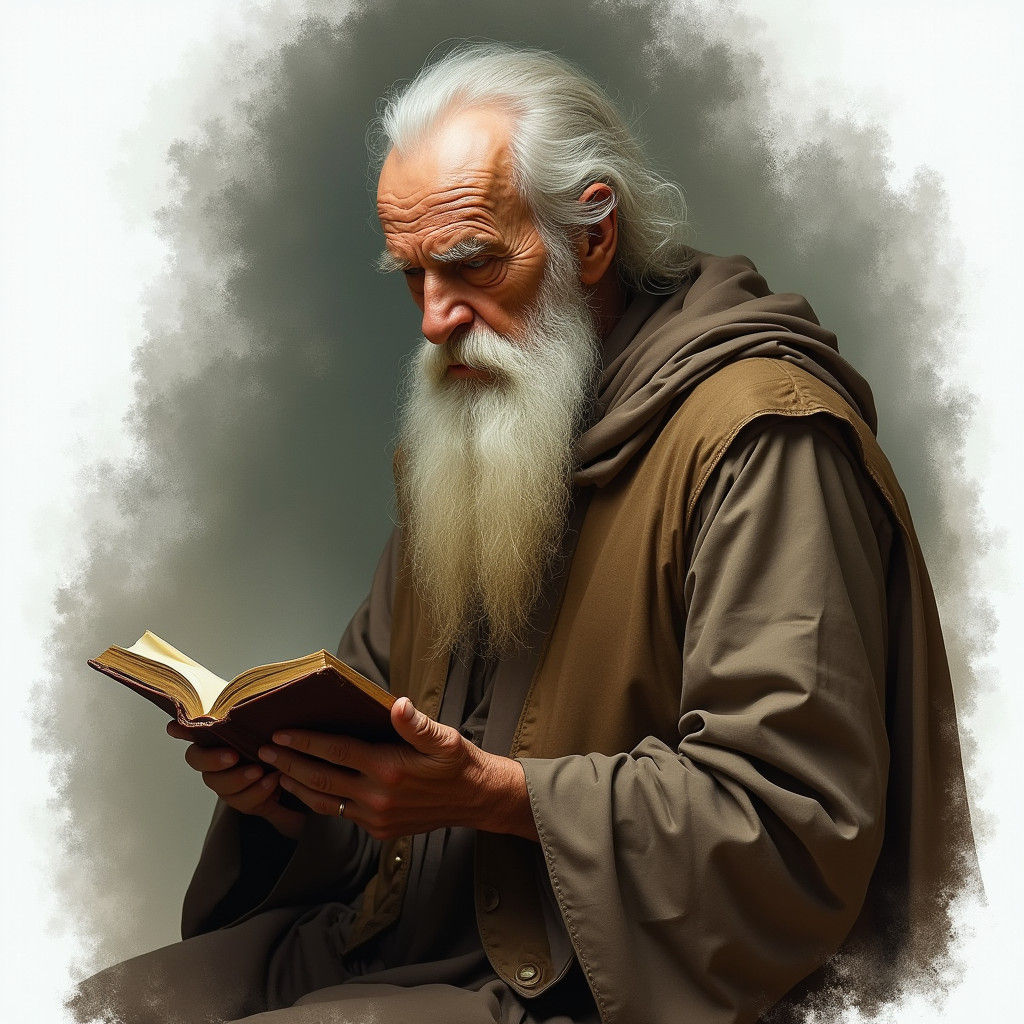 Wise Old Man Reading Book in Ethereal Light