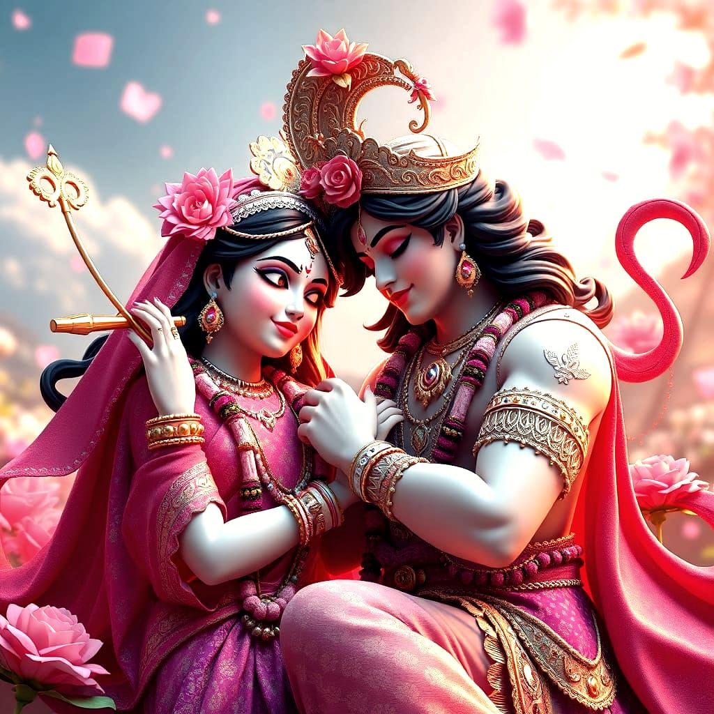Ethereal Radha Krishna Divine Romance in 3D Anime Style