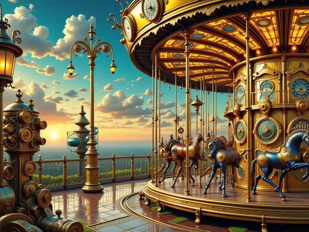 Steampunk Carousel with Mirrored Panels in Vintage Style