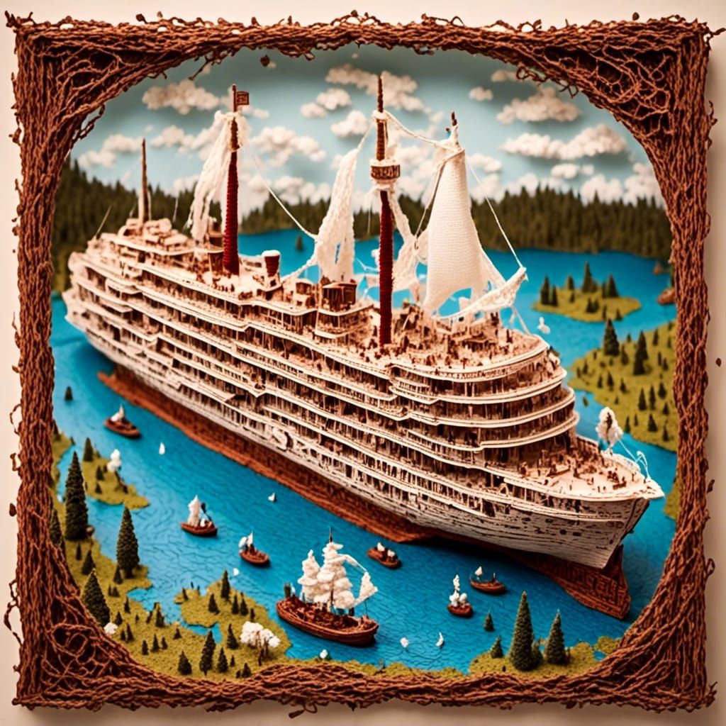 Paper Model Cruise Ship on River in 3D