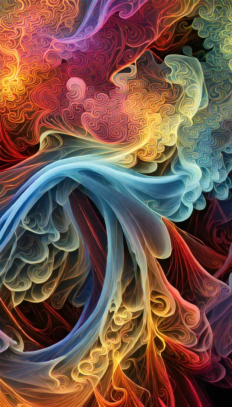 Iridescent Smoke Vortexes in Detailed 3D Digital Art