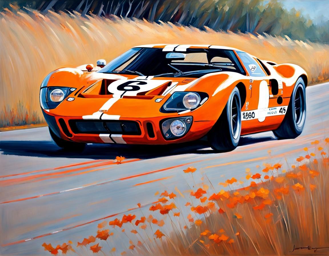 Ford GT40 Races at LeMans, Oil Painting