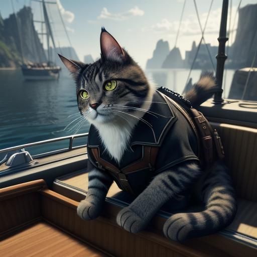 Cat Pirate on Boat: 3D Game Cinematic Graphics