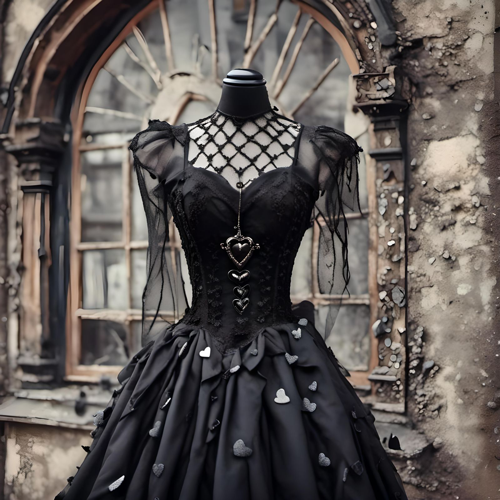 Gothic Mannequin with Hearts in Dark Romantic Style