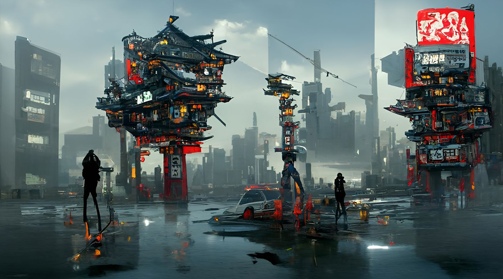 Cyberpunk Japan in 3D Rendered Style