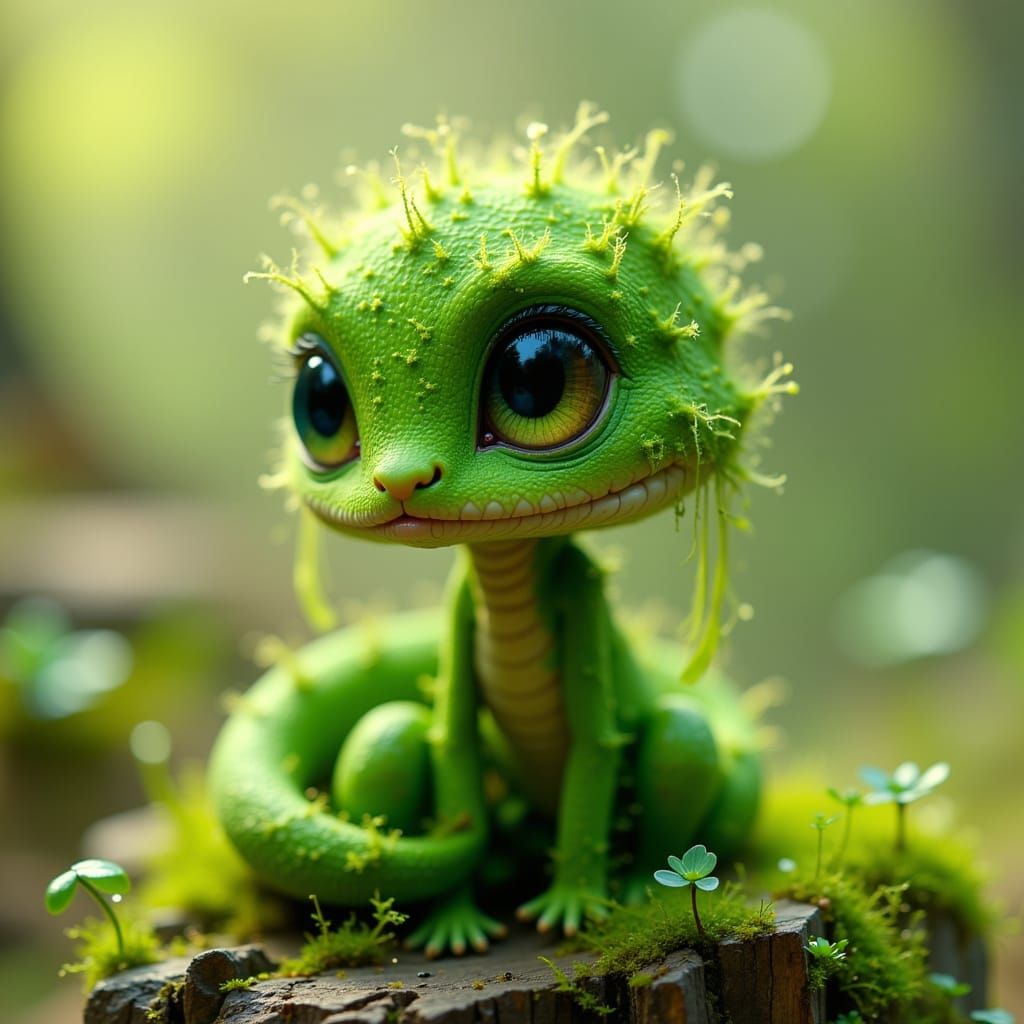 Adorable Moss Snake with Fuzzy Green Scales