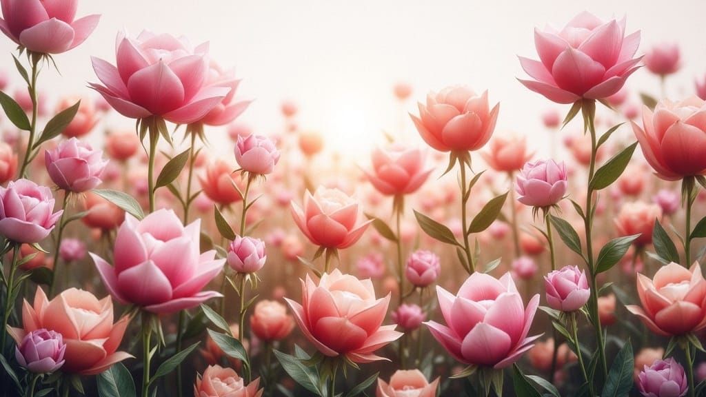 Impressionist Double Exposure of Rose and Orchid Fields