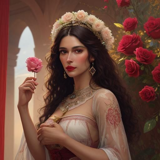 Caribbean Woman in Temple, Photorealistic Neoclassical Style