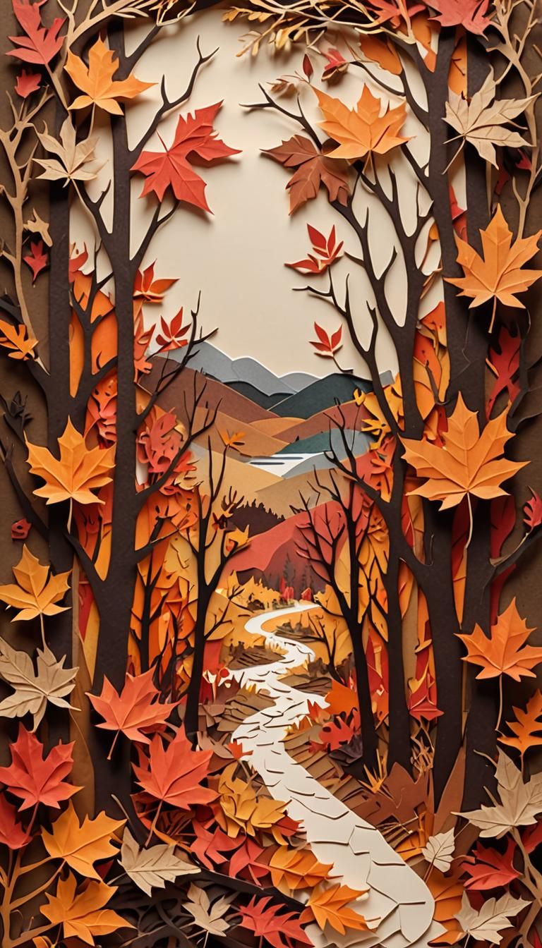 Vibrant Autumn Scene in Paper Collage Style