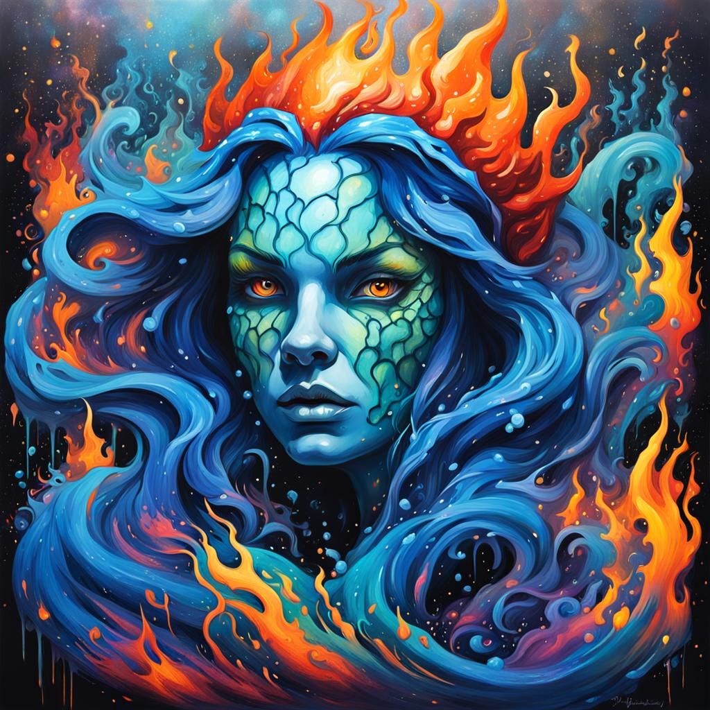 Evil Mermaid in Blue Flames: Graffiti Art