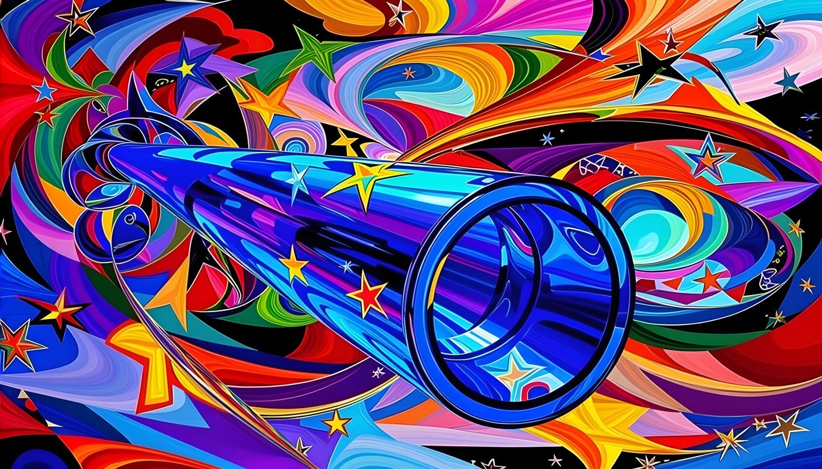 Iridescent Cylinder Mirrors Kandinsky Stars in Chagall Dream...