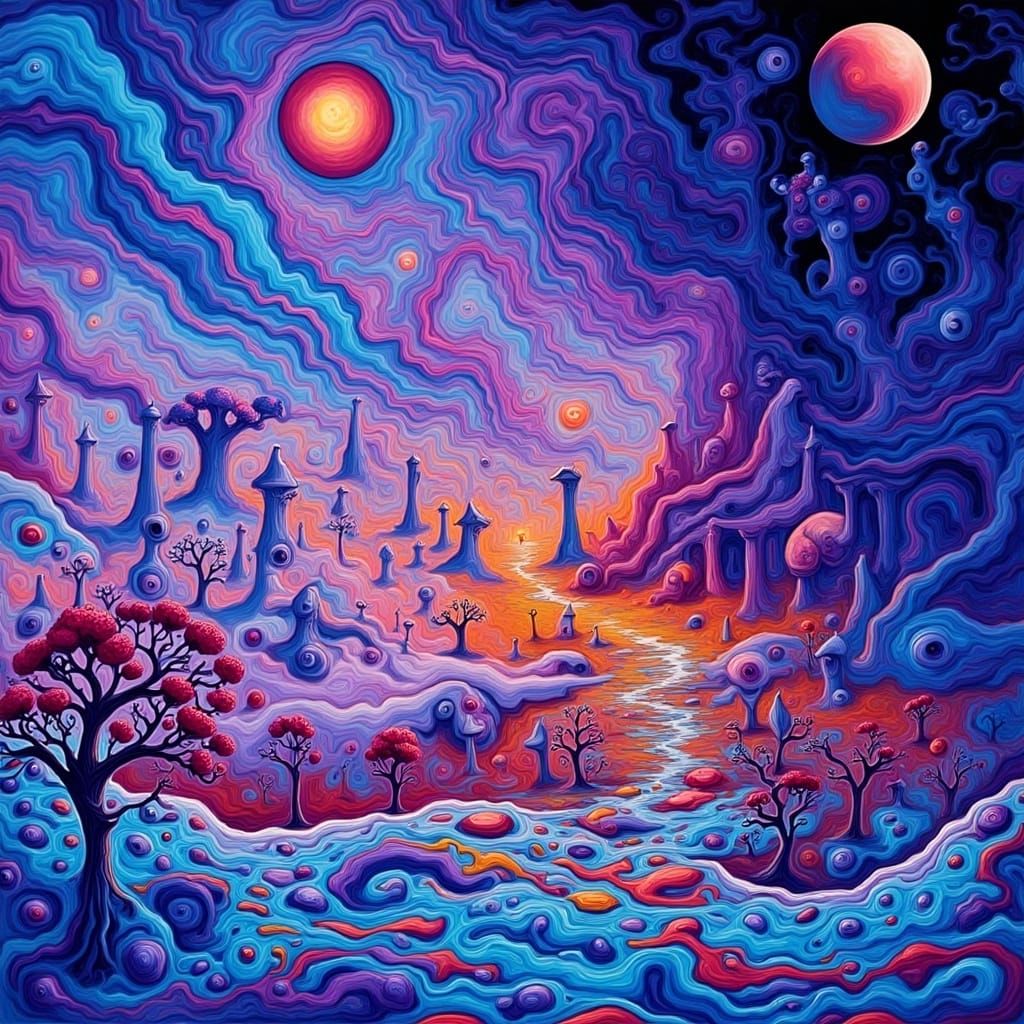 Surreal Moon Landscape with Pouring Effect