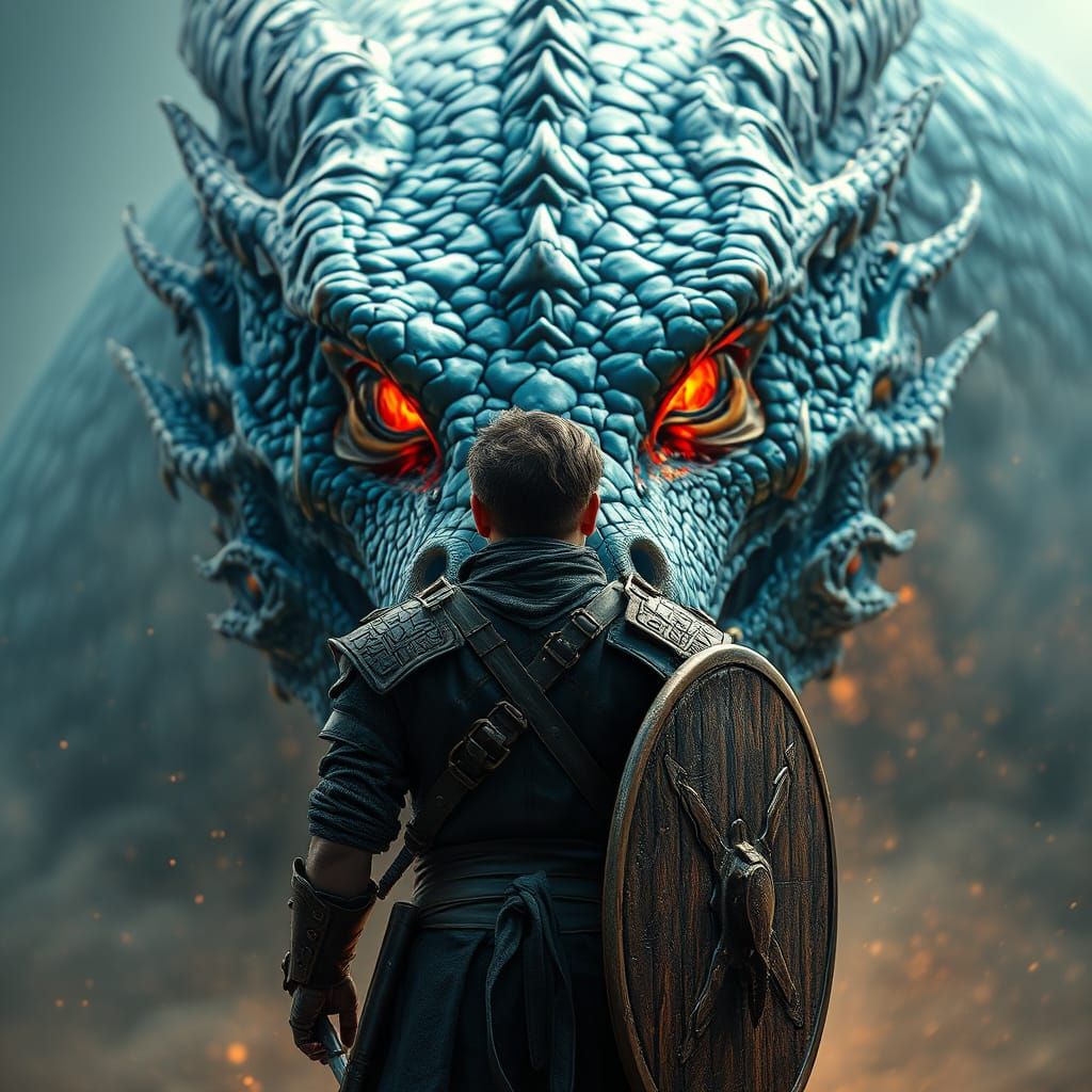 Ancient Magical Death Dragon Confronts Resolute Warrior in E...