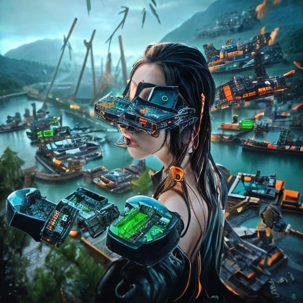 Cyberpunk Gothic Lady in Sunset Harbour