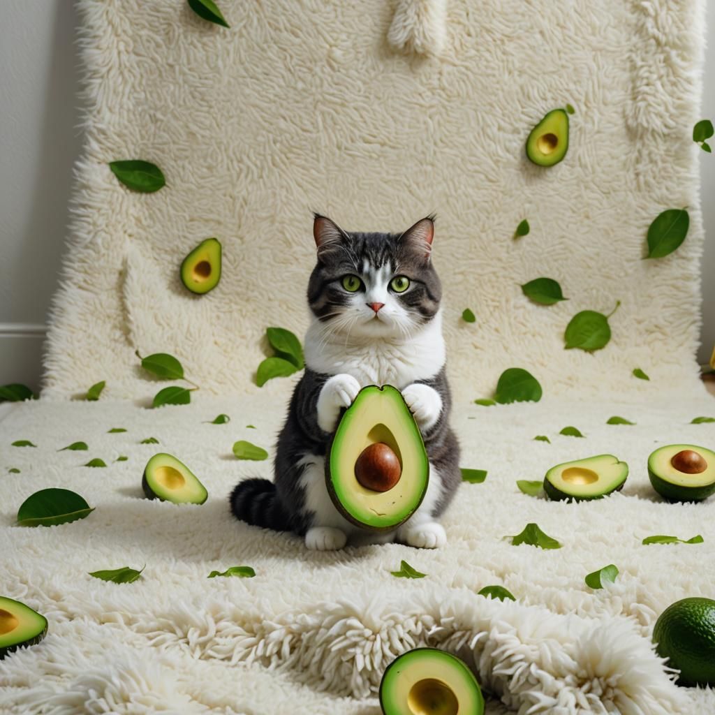 Cartoon Cat with Avocado, Fantasy Concept Art