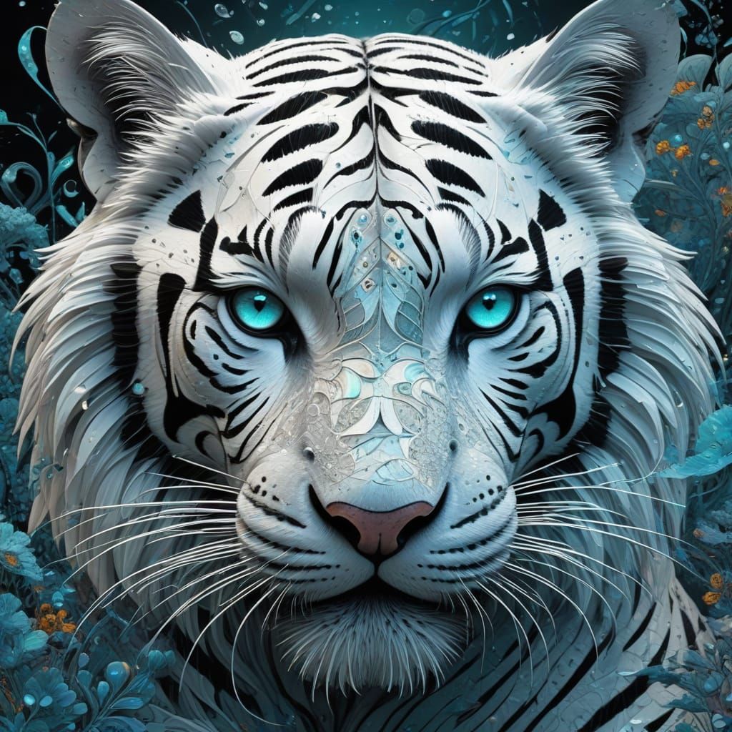 Ethereal White Tiger Radiates Bioluminescent Glow in Whirlin...