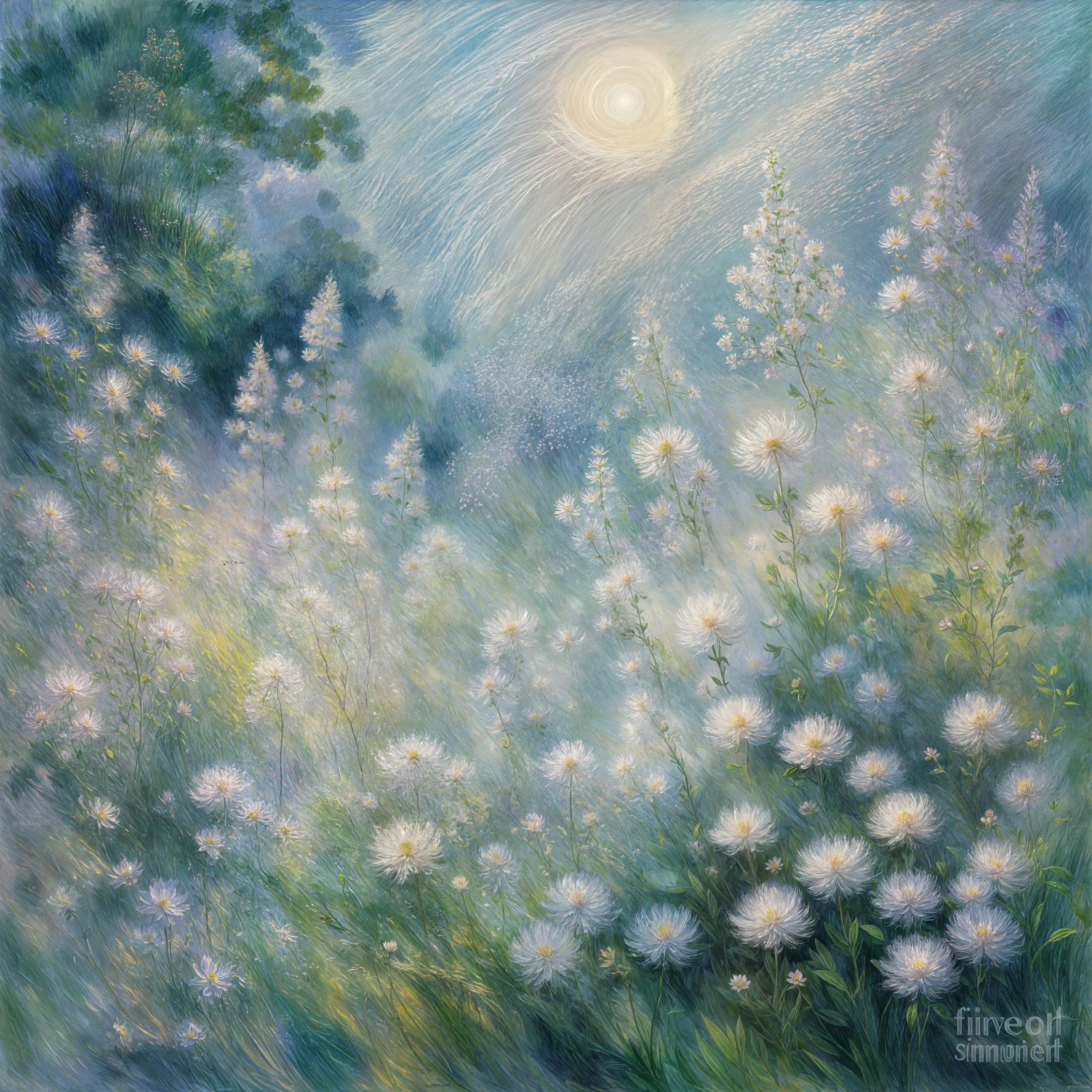 Moonlit Garden in Impressionist Style