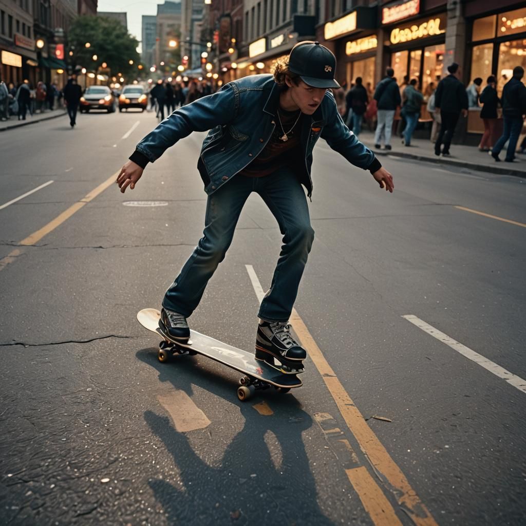 Hyperrealistic Disco Roller Skater on Main Street
