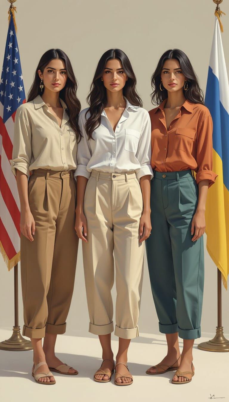 Elegant Group Portrait of Three Women in Realistic Style