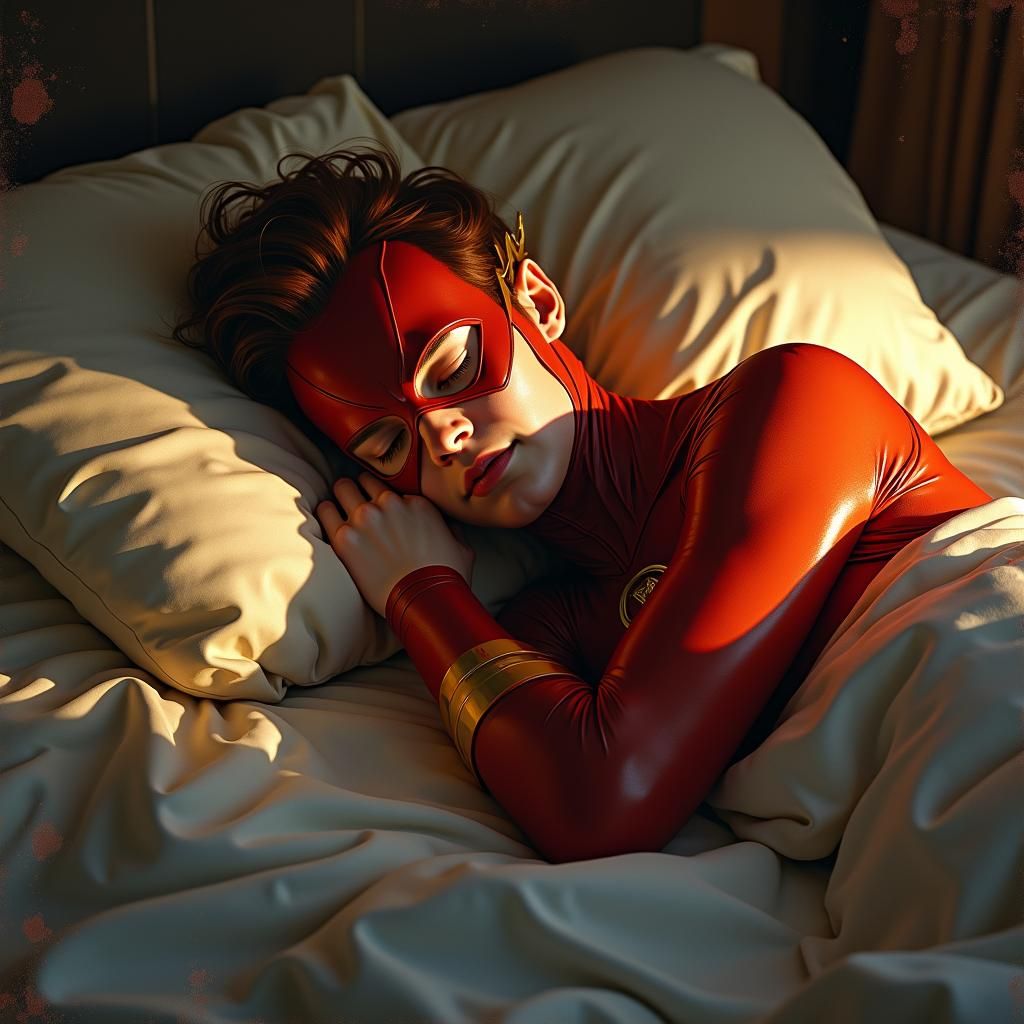 CGI Flash Superhero Asleep: Oil Painting Style