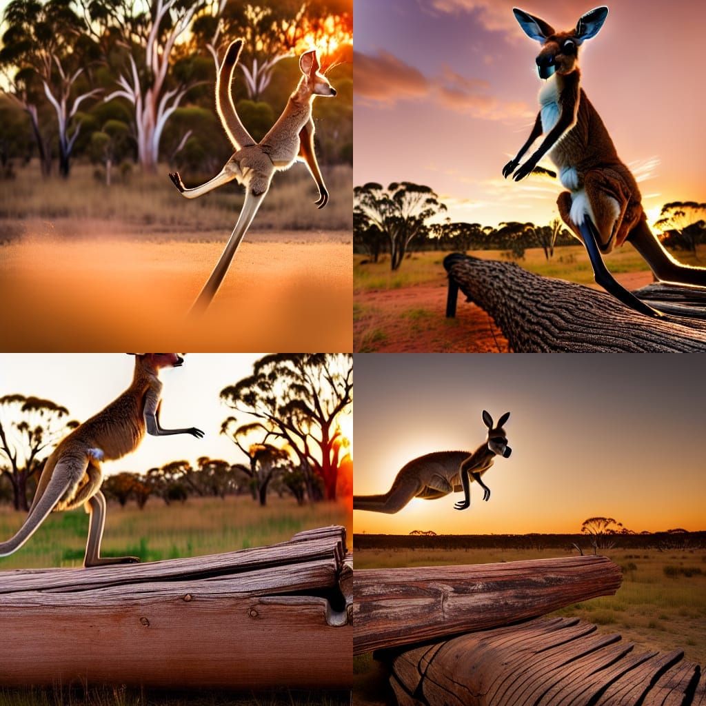 a kangaroo jumping over a log