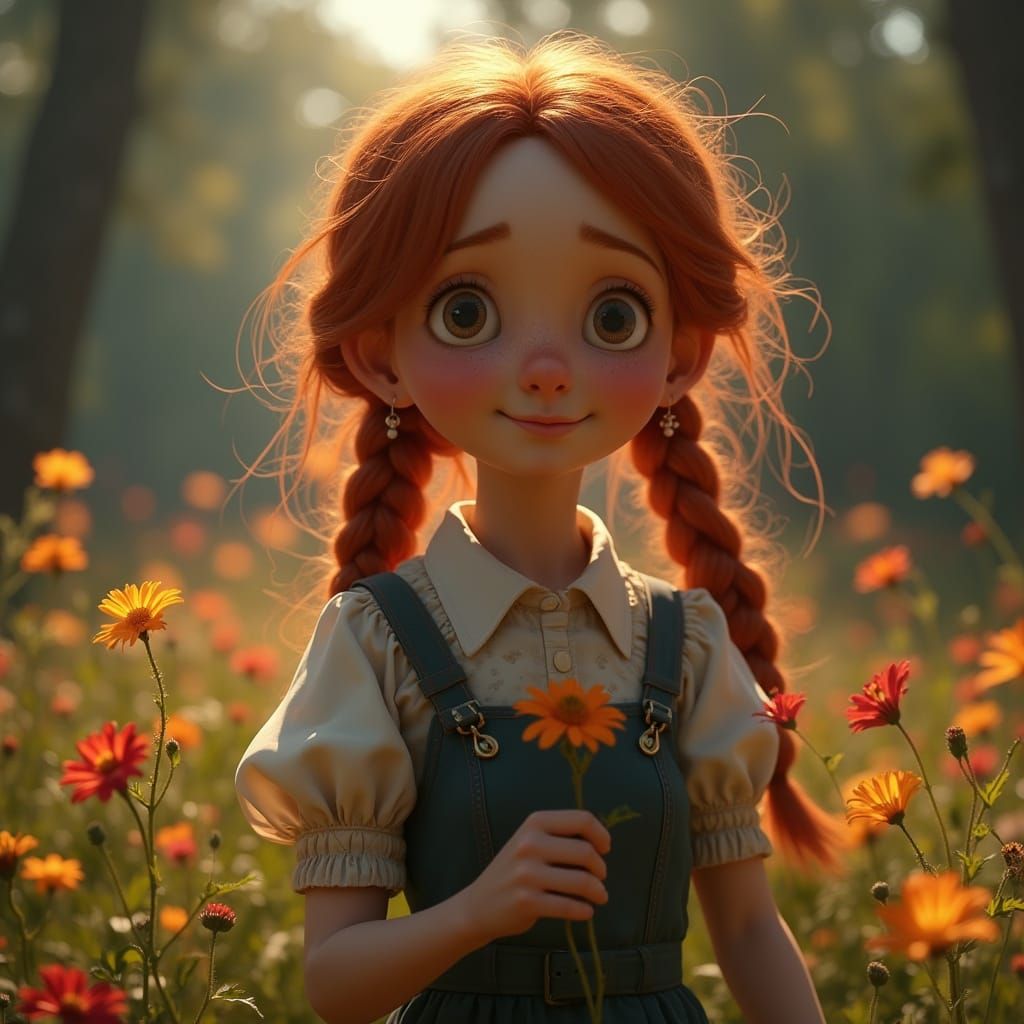 Pippi Longstocking in a Vibrant Digital Painting