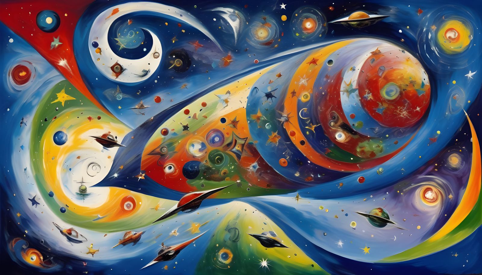 Vibrant Starship Enters Cosmic Vortex in Fine Art Style
