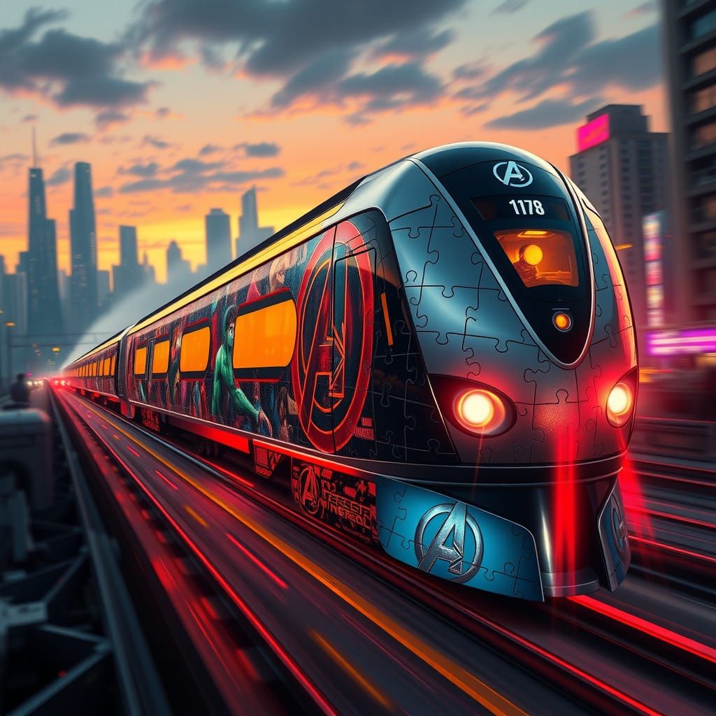 Futuristic Avengers Train in Neon-Lit Cityscape