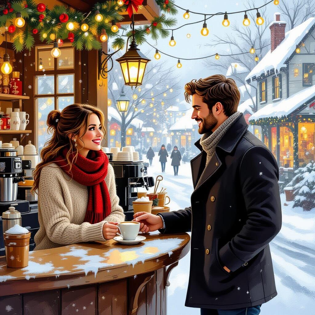 Romantic Winter Coffee Shop Scene