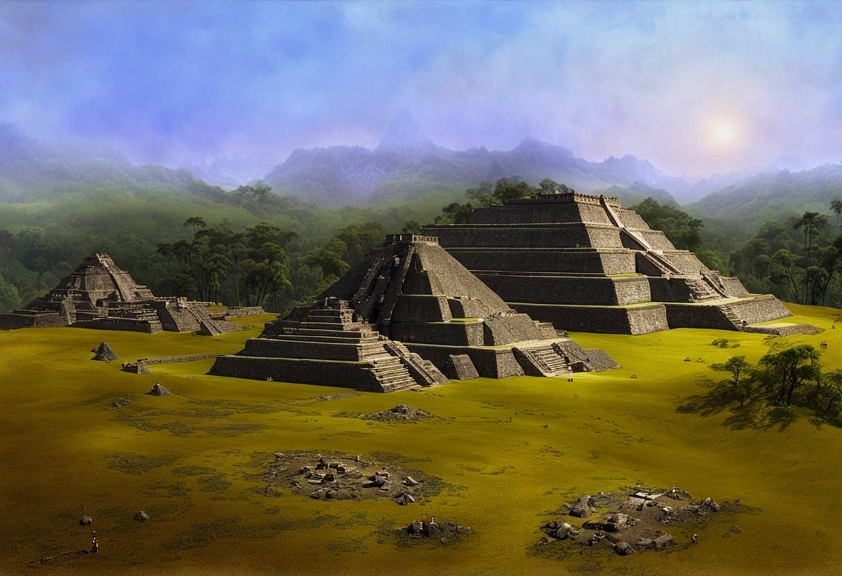 Ancient Warriors Surround a Lush Aztec Pyramid