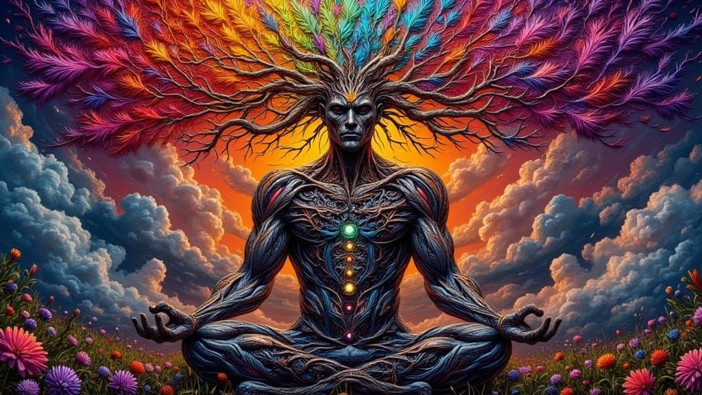 Biomechanical Fractal Man Portrait in Ethereal Style